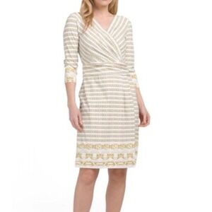 NWT $248 J.McLaughlin Brea Wrap Dress‎ White Gold Chain Small Catalina Stretch